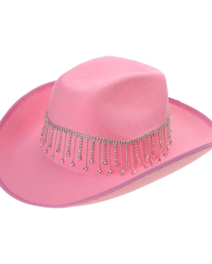 Rhinestones Tassels Hat for Women Teens Girl Breathable Wide Brim BeachSun Hat Music Festival Hat Bachelorette Party Cap