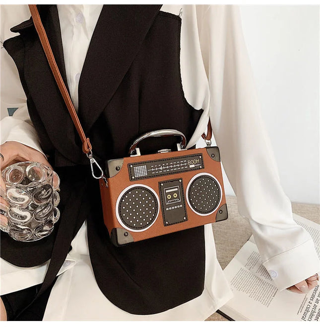 3 Color Vintage Versatile Creative Radio Unisex Satchel Metal Punk Shoulder Bag Nostalgia Small Square Bag for women men grils