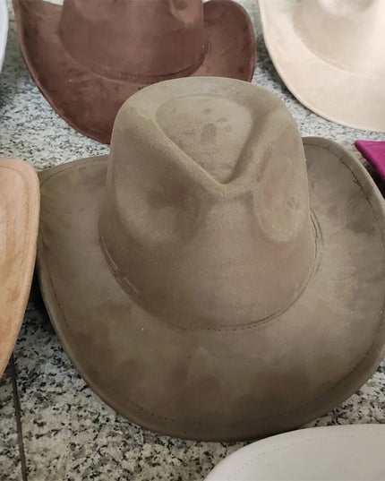 Classic Suede Leather 7.5CM Western Cowboy Women's Fedora Hat Men's Church Jazz Hat Fashion Travel Party Hat Denim Hat 2024