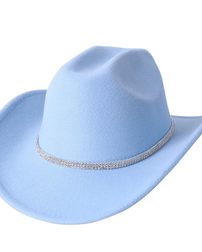 Fashion Rhinestone Girls Cowboy Hat for Women and Men with Shapeable Wide Brim - Felt Cattleman Western Cowgirls Hats Party Hat