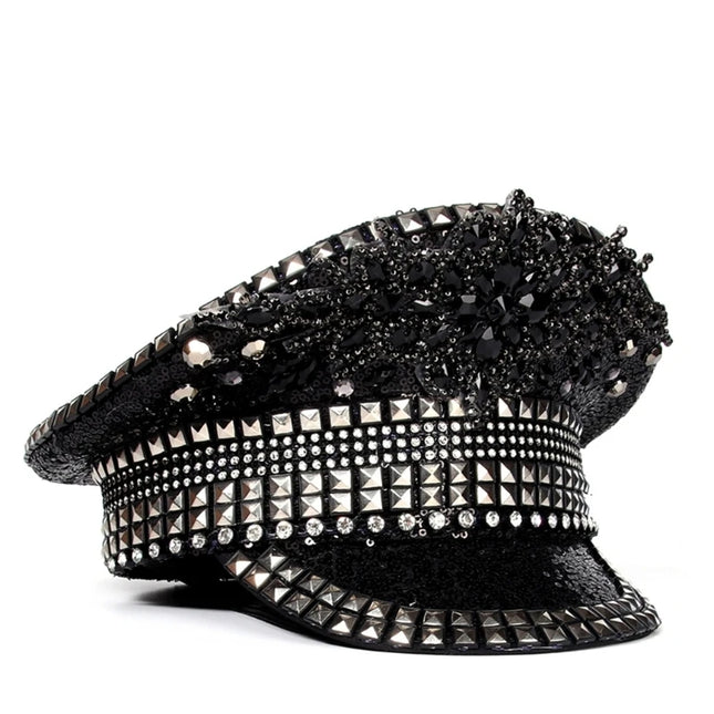Sparkling Captain Hat Heavy Crystal Sequins Rivets Hat for Bachelorette Party Captain Hat Bride Hat for Actor Actress
