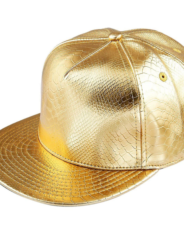 Golden Crocodile Skin Pattern Hip Hop Hat Light Board Skin Flat Edge Baseball Hat Trendy Street Dance Hat