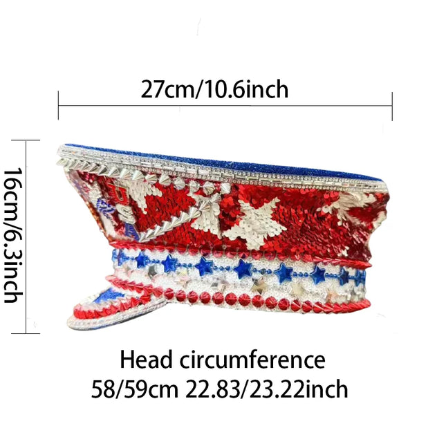 Festival Sequin Rhinestone Captain Hat | Steampunk Rave Accessories | Independence Day Cosplay Sparkling Party Hats for Women