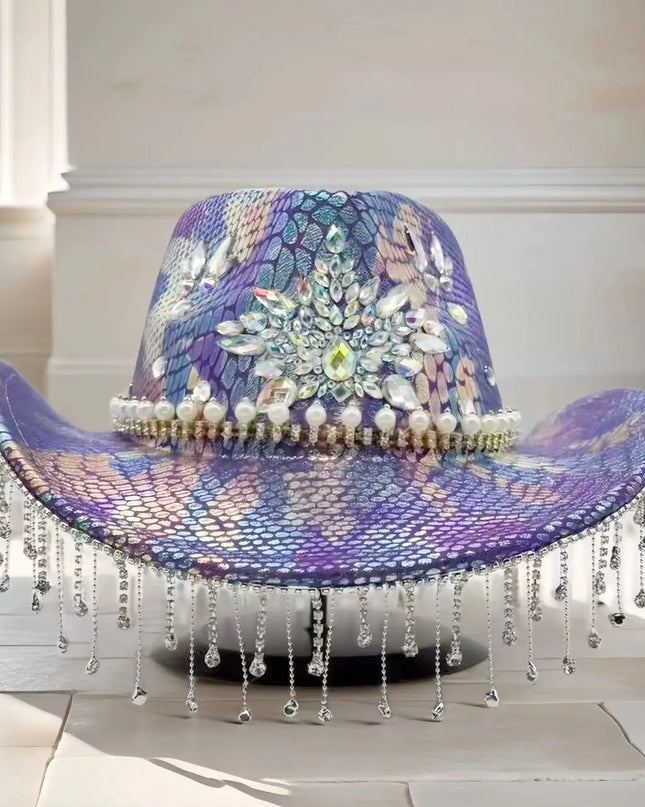 HongLuan Purple Rhinestone Cowboy Hat Man for Cowboy Hat Party , Western Cowboy Accessories ＆ Cowgirl Hats for Woman