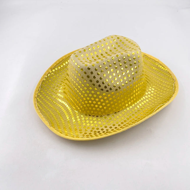 LED Western Cowboy Hat Cowgirl Hat Retro EL Wire Light Brim Jazz Top Hat Bride Cowboy Hat Cosplay Cowboy Costume For Women Men