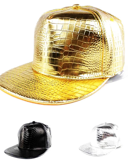 Golden Crocodile Skin Pattern Hip Hop Hat Light Board Skin Flat Edge Baseball Hat Trendy Street Dance Hat