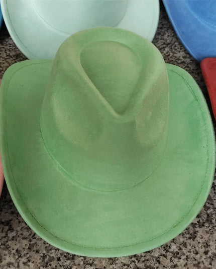 Classic Suede Leather 7.5CM Western Cowboy Women's Fedora Hat Men's Church Jazz Hat Fashion Travel Party Hat Denim Hat 2024