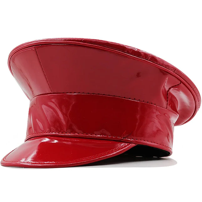 Women Men PU Leather Captain Cap Rainbow Laser Patent Leather Military Hat Prom Performance Bar Cosplay Show Hat Beret Cap