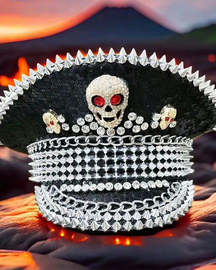 Burning Man Multi-style Black Halloween Steampunk with Chain Spider Web Skull Studded Cap Halloween Hat Hallloween decorations
