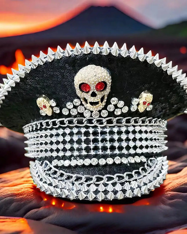 Burning Man Multi-style Black Halloween Steampunk with Chain Spider Web Skull Studded Cap Halloween Hat Hallloween decorations