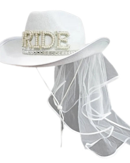 Bride Cowgirl Hat with Veil Novelty Cowboy Hat Summer Beach Hat Cowgirl Hat with Long Veil Western Fancy Dress Accessory