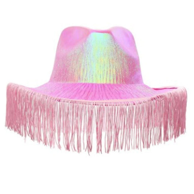Rhinestones Tassels Hat for Women Teens Girl Breathable Wide Brim BeachSun Hat Music Festival Hat Bachelorette Party Cap