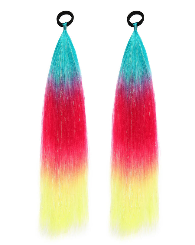 2pcs Synthetic Hair Extensions Ombre Braid Ponytail Blend Hair Tinsels with Hair Tie Crazy Hair Day Accessories For Women Girls