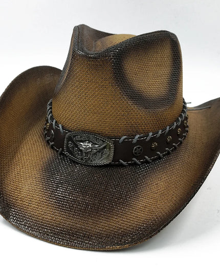 Army Green Camo Cowboy Hat Straw Hat Star Jazz Straw Hat Panama Paper Grass Western United States Cowboy Hat Fashion Travel