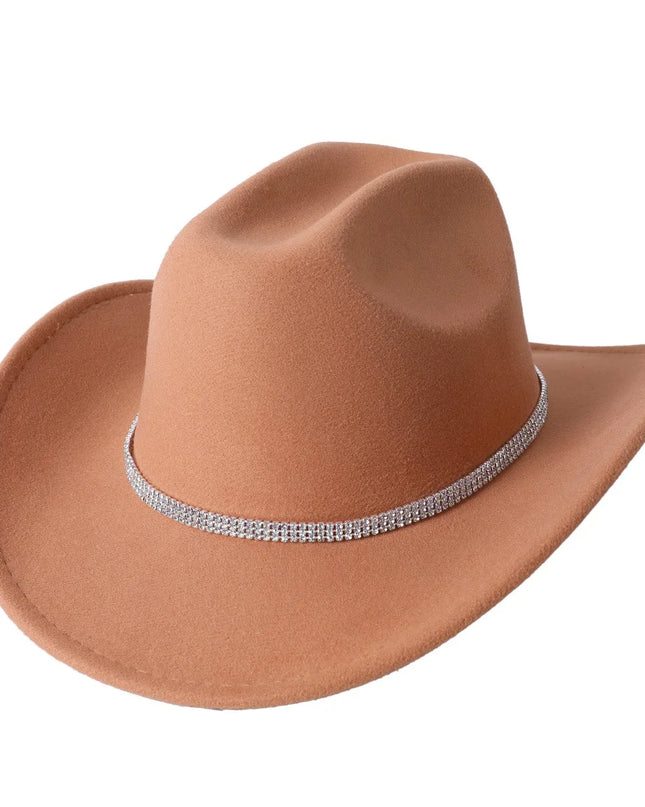 Fashion Rhinestone Girls Cowboy Hat for Women and Men with Shapeable Wide Brim - Felt Cattleman Western Cowgirls Hats Party Hat