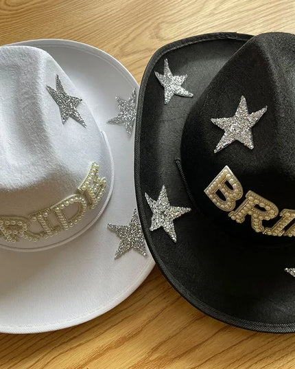Western Cowboy Hat Bride Letter Stars Letter Western Cowboy Hat Diamond Tiara Cowgirl Cap Costume Cosplay Party Play Dress Up
