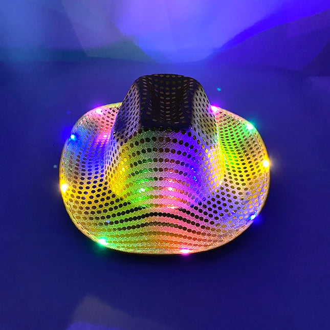 LED Western Cowboy Hat Cowgirl Hat Retro EL Wire Light Brim Jazz Top Hat Bride Cowboy Hat Cosplay Cowboy Costume For Women Men