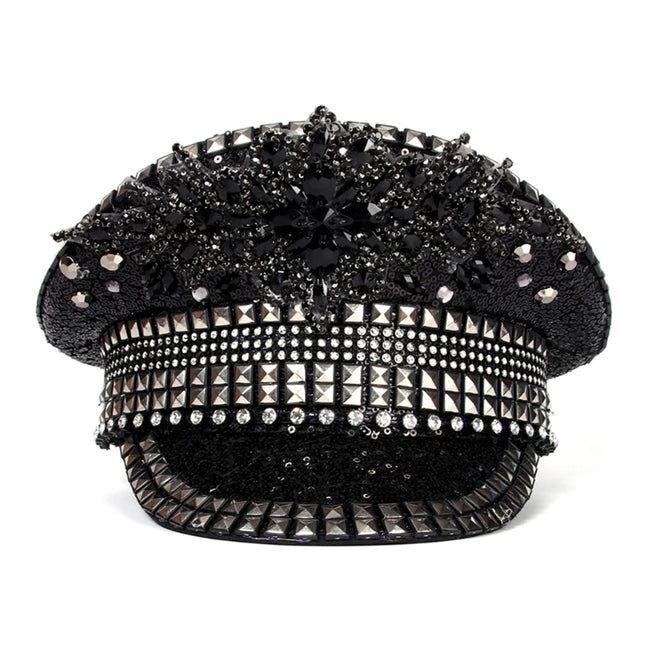 Sparkling Captain Hat Heavy Crystal Sequins Rivets Hat for Bachelorette Party Captain Hat Bride Hat for Actor Actress