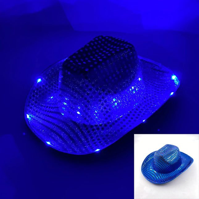 LED Western Cowboy Hat Cowgirl Hat Retro EL Wire Light Brim Jazz Top Hat Bride Cowboy Hat Cosplay Cowboy Costume For Women Men
