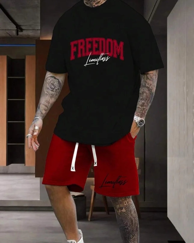 2 Piece Set Summer Men's Daily T-shirt And Beach Shorts Set Outdoor Casual Men's Short Sleeves Street Style Men's Shorts