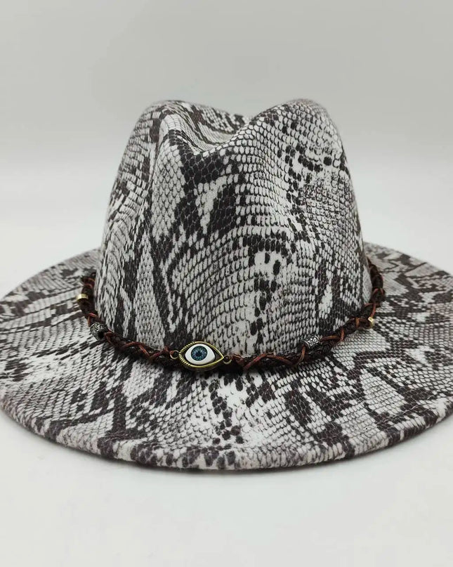 Snake Skin Fedora Women's Hat Men's 7.5 cm Wide Brim Panama Western Cowboy Hat Winter Jazz Church sombrero hombre