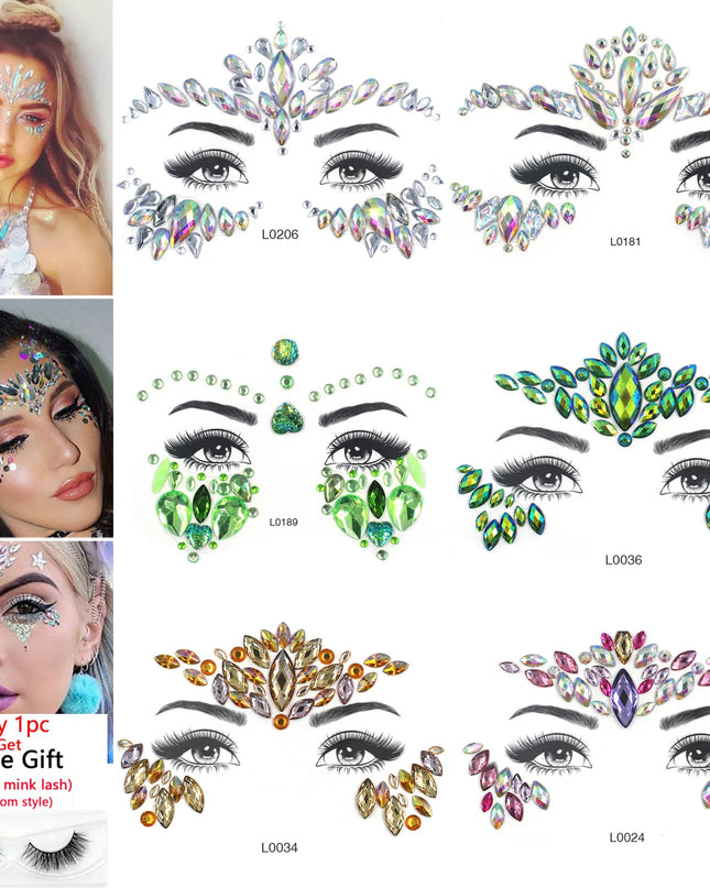 3D Sexy Face Tattoo Crystal Stickers Temporary Tattoos Glitter Fake Tattoo Rhinestones Masquerade Women Party Face Jewels Tattoo