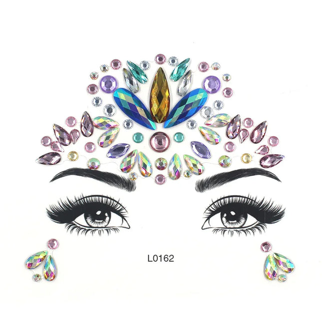 3D Sexy Face Tattoo Crystal Stickers Temporary Tattoos Glitter Fake Tattoo Rhinestones Masquerade Women Party Face Jewels Tattoo