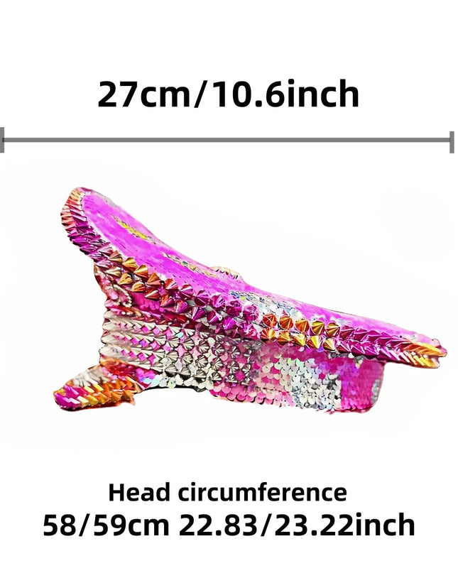 Pink Festival Captain Hat Rivet Punk Rhinestone Bride Masquerade Wedding Sergeant Hat Handmade Luxury Music Festival Cosplay