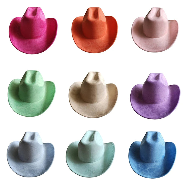 Classic Suede Leather 7.5CM Western Cowboy Women's Fedora Hat Men's Church Jazz Hat Fashion Travel Party Hat Denim Hat 2024