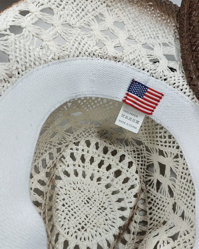 Army Green Camo Cowboy Hat Straw Hat Star Jazz Straw Hat Panama Paper Grass Western United States Cowboy Hat Fashion Travel