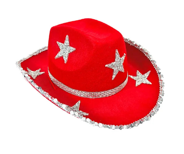 Women Rhinestone Star Cowgirl Hat Wide Brim Diamond Glitter Western Hat Cowgirl Cap for Wedding Music Costume Party