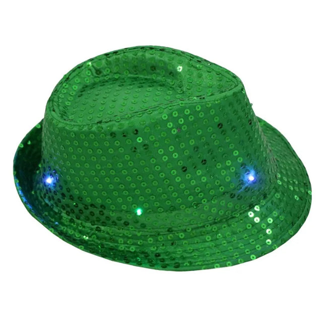 New Colorful Led Luminous Jazz Hat Party Carnival Light Up Sequin Hat Adult Glitter Festival Dress Up Cap For Men Women