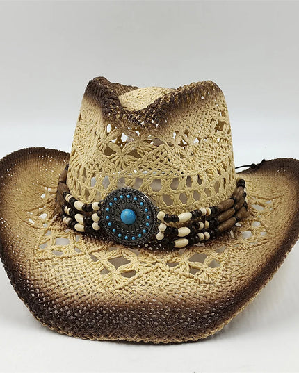 Army Green Camo Cowboy Hat Straw Hat Star Jazz Straw Hat Panama Paper Grass Western United States Cowboy Hat Fashion Travel