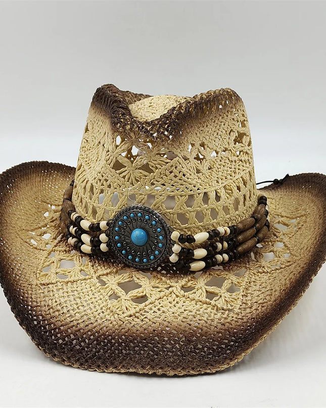 Army Green Camo Cowboy Hat Straw Hat Star Jazz Straw Hat Panama Paper Grass Western United States Cowboy Hat Fashion Travel