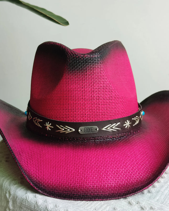 Hand-painted Western Cowboy hat Bronze green hat for men women Large Brim stiff straw hat summer sombrero vaquero hombreковбойс