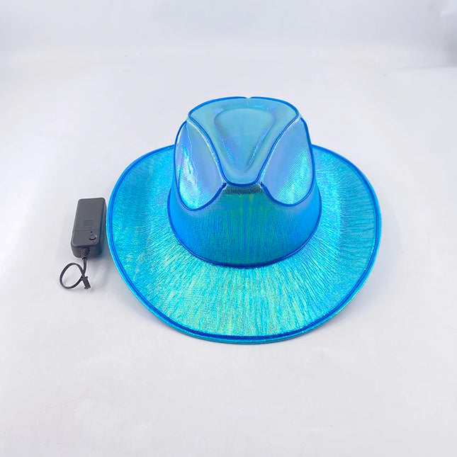 LED Western Cowboy Hat Cowgirl Hat Retro EL Wire Light Brim Jazz Top Hat Bride Cowboy Hat Cosplay Cowboy Costume For Women Men