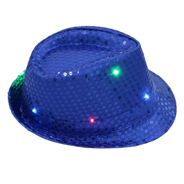 New Colorful Led Luminous Jazz Hat Party Carnival Light Up Sequin Hat Adult Glitter Festival Dress Up Cap For Men Women
