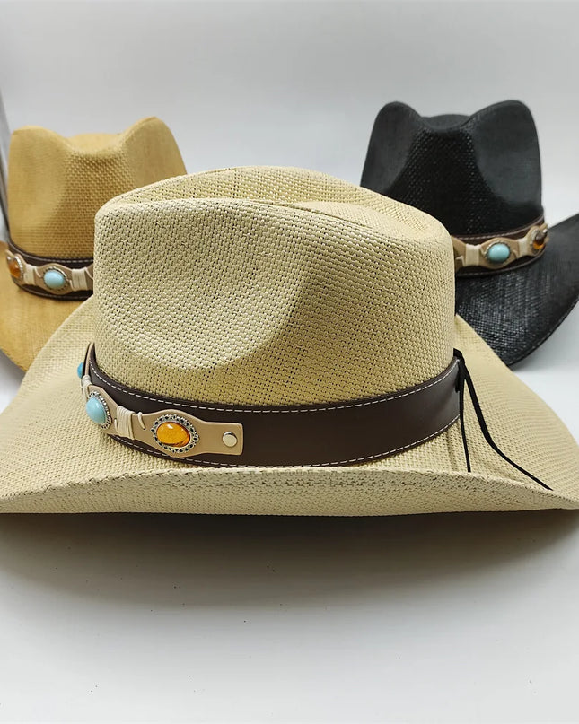 Army Green Camo Cowboy Hat Straw Hat Star Jazz Straw Hat Panama Paper Grass Western United States Cowboy Hat Fashion Travel