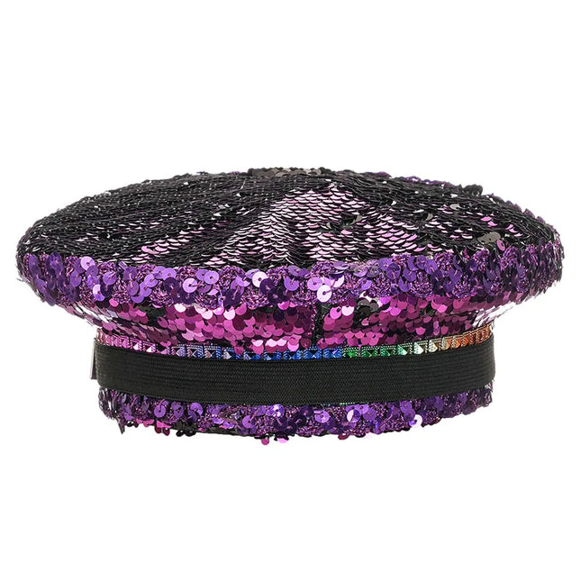 Corzzet Luxury Silver Sequined & Diamonds Club Party Rave Rock Cosplay Accessories Steampunk Military Hat Masquerade Costumes