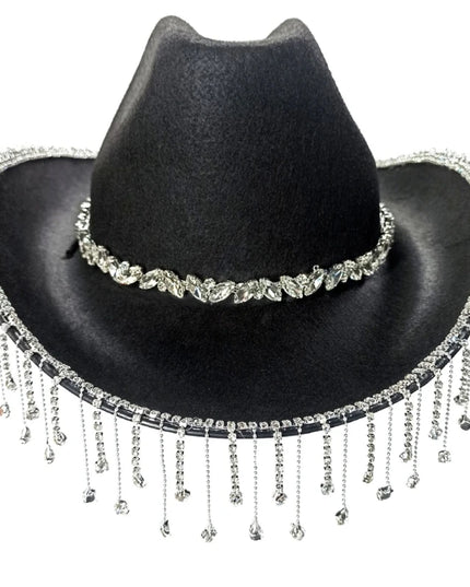 Rhinestones Tassels Hat for Women Teens Girl Breathable Wide Brim BeachSun Hat Music Festival Hat Bachelorette Party Cap