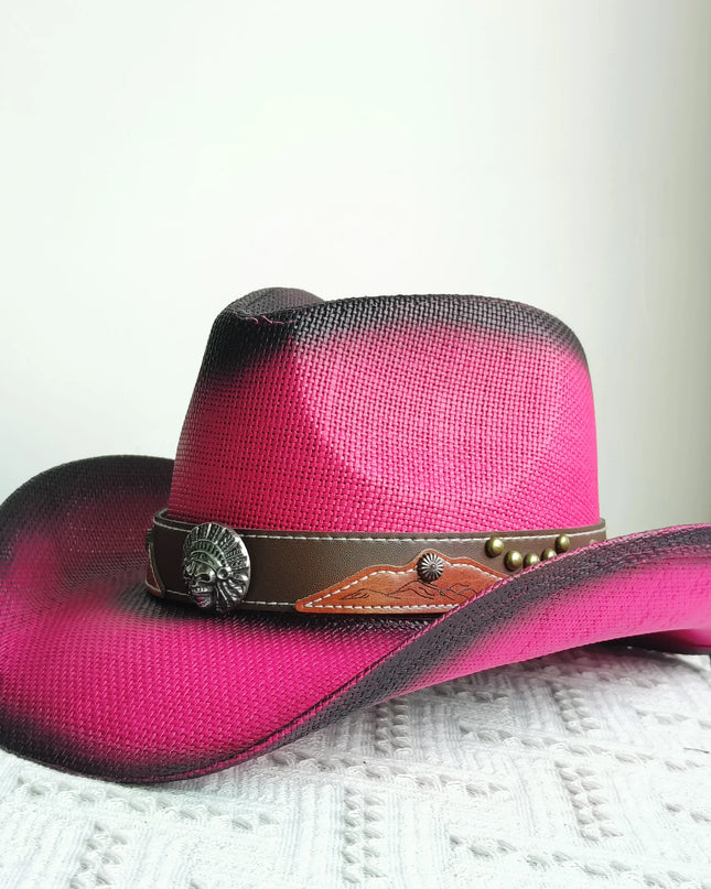 Hand-painted Western Cowboy hat Bronze green hat for men women Large Brim stiff straw hat summer sombrero vaquero hombreковбойс