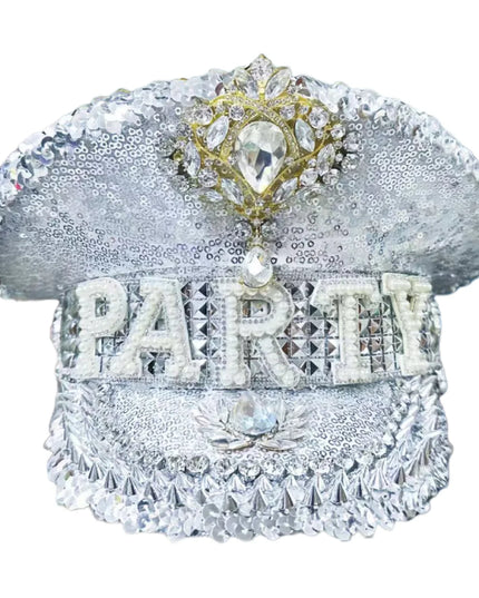 Silver Festival Captain Hat PARTY Unisex Adult Military Cap Sergeant Hat Bride Punk Masquerade Headwear Music Festival Cosplay