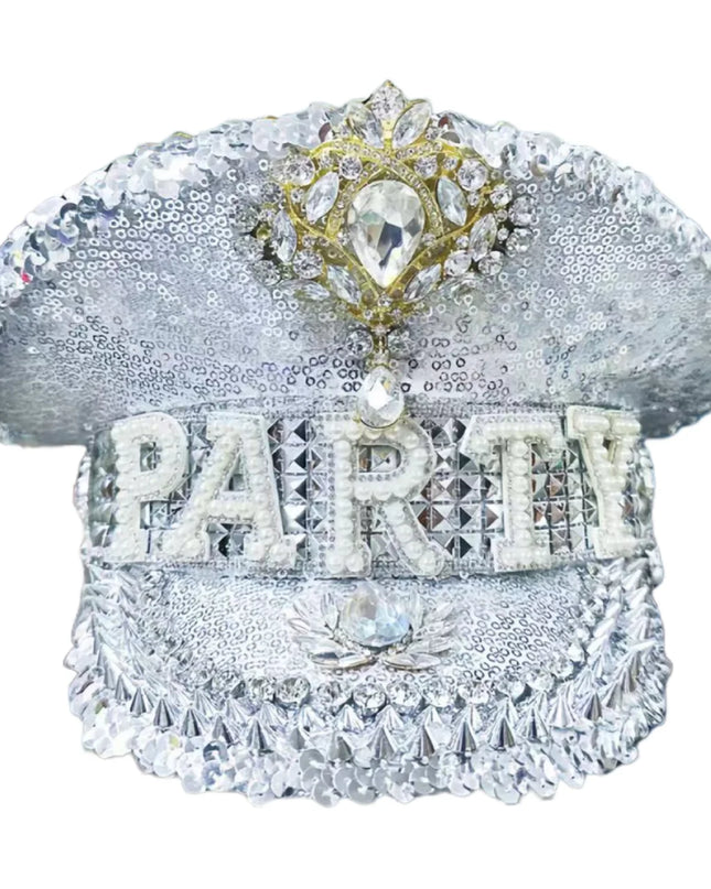 Silver Festival Captain Hat PARTY Unisex Adult Military Cap Sergeant Hat Bride Punk Masquerade Headwear Music Festival Cosplay