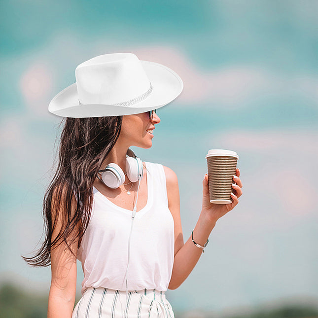 Latest Women's Black White Cowboy Hats Wide Brim Rhinestone Cowgirl Hats Women's Girls Cowboy Hats Theme Party