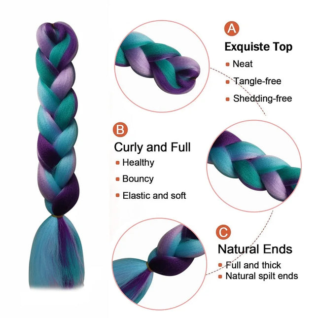 24Inch Synthetic Ombre Rainbow Mixed Colors Long Straight Box Jumbo Braids Hairpiece Crochet Hair for Women