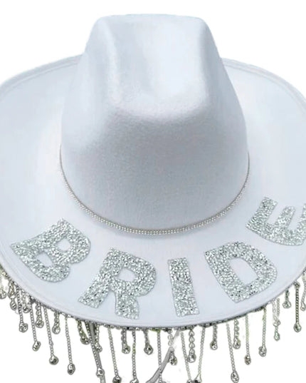 Rhinestones Tassels Hat for Women Teens Girl Breathable Wide Brim BeachSun Hat Music Festival Hat Bachelorette Party Cap