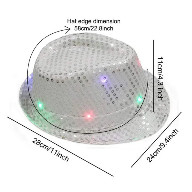 New Colorful Led Luminous Jazz Hat Party Carnival Light Up Sequin Hat Adult Glitter Festival Dress Up Cap For Men Women