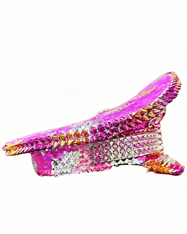 Pink Festival Captain Hat Rivet Punk Rhinestone Bride Masquerade Wedding Sergeant Hat Handmade Luxury Music Festival Cosplay