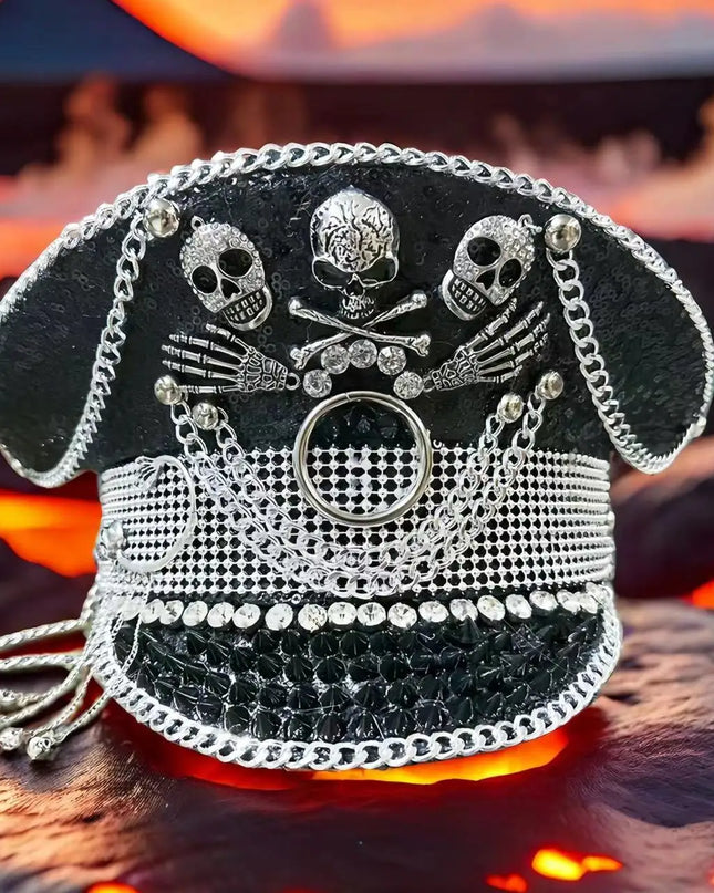 Burning Man Multi-style Black Halloween Steampunk with Chain Spider Web Skull Studded Cap Halloween Hat Hallloween decorations