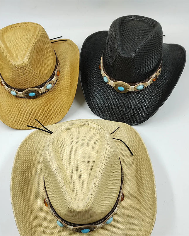 Army Green Camo Cowboy Hat Straw Hat Star Jazz Straw Hat Panama Paper Grass Western United States Cowboy Hat Fashion Travel